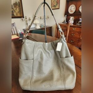 COACH F31323 Park Pebbled Leather Hobo Shoulder Bag Olive Fog Grey